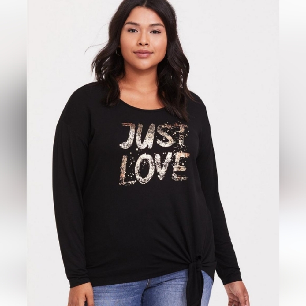 Torrid Super Soft Black Metallic Just Love Tie Front Tunic Top